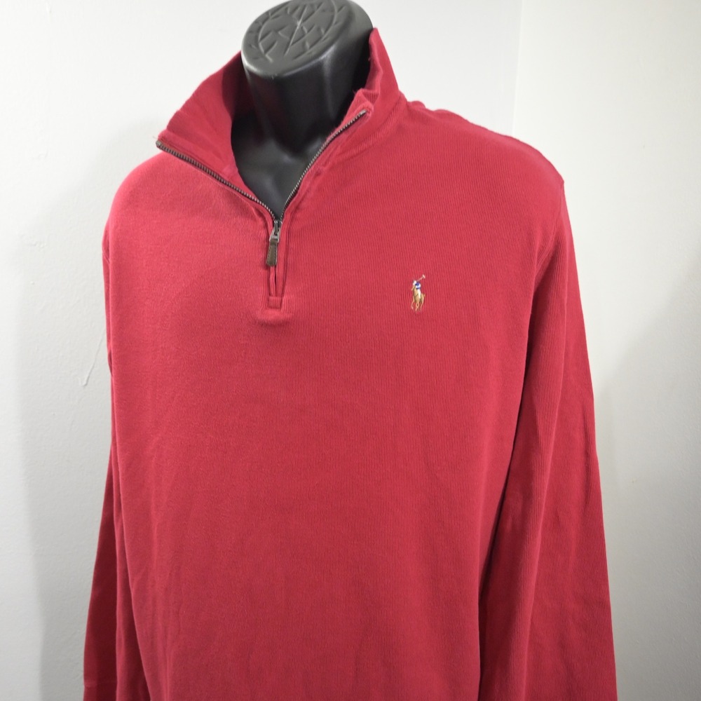Polo Ralph Lauren Quarter Zip Estate Rib Pullover Mens XL Red Long Sleeve Pony